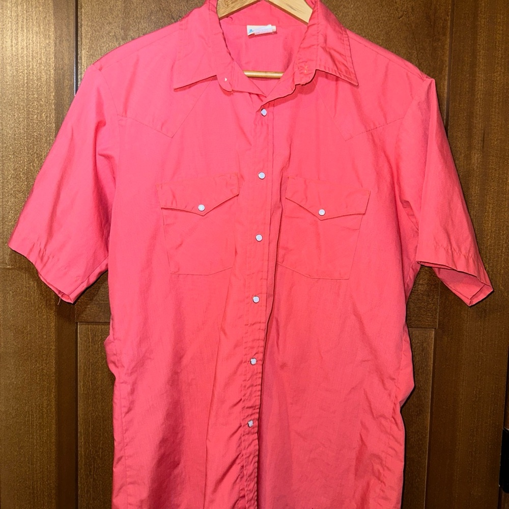 Saddlebrook men’s Western Wear Pearl‎ Snap Pink Short Sleeve Shirt L Vintage

H